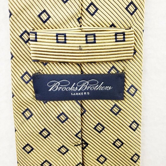 Brooks Brothers Makers Geometric Neck Tie Silk Cotton Textured 60" Gold Made USA - Picture 6 of 12